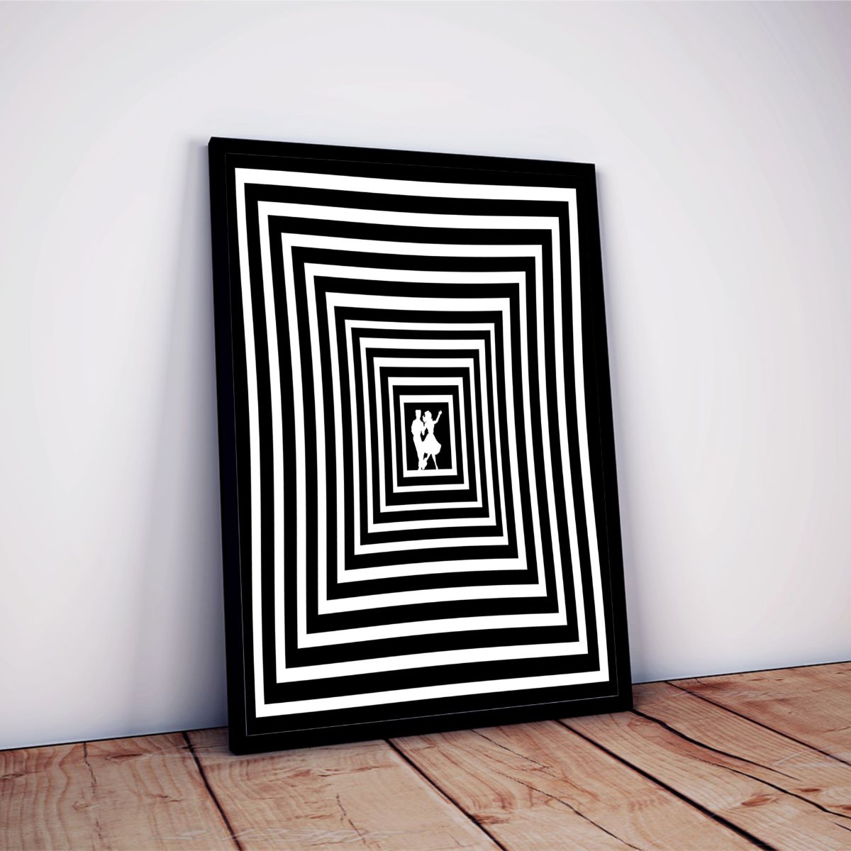 Quadro Decorativo Abstrato 3D Ilusão de Ótica Preto e Branco Sala e Hall